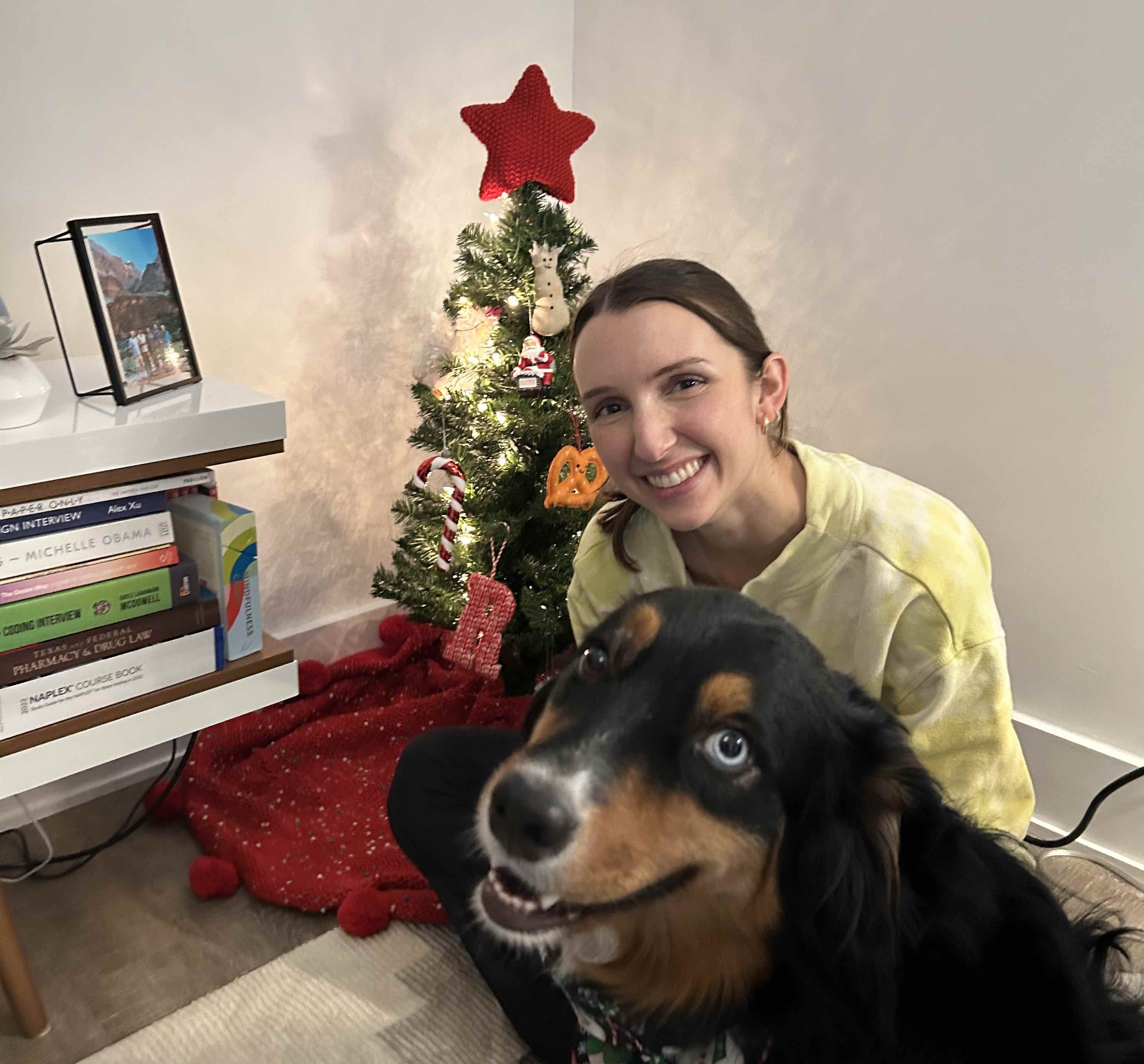 Hanna and Maple under Christmas tree